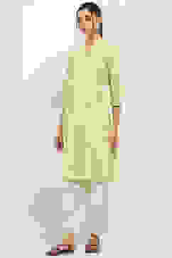 Lime Cotton Printed Straight Kurta image number 2