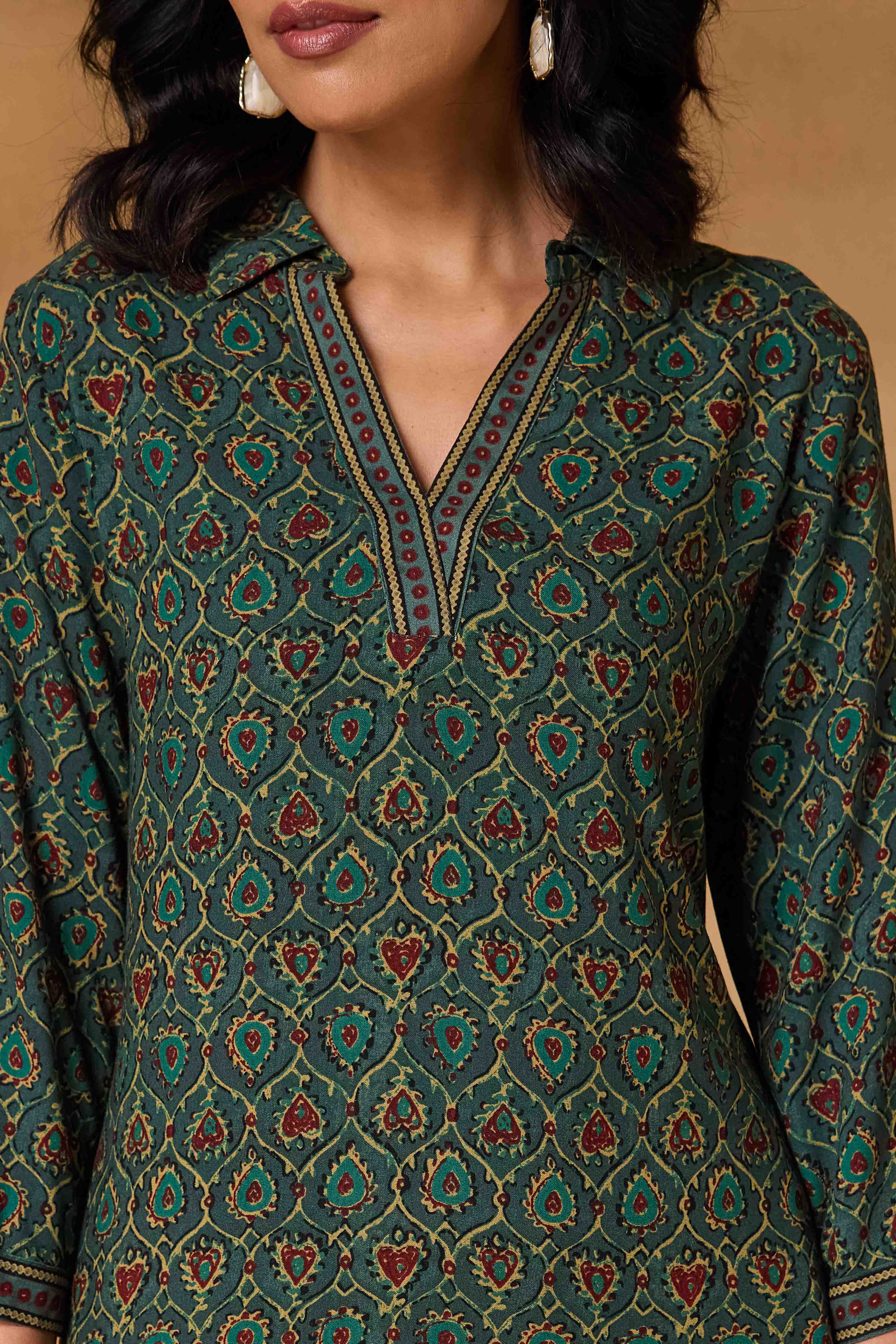 Teal Viscose Rayon Straight Printed Kurta image number 1