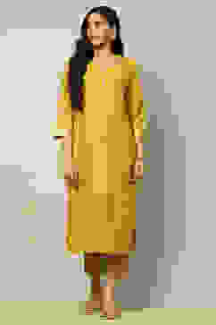 Yellow Printed Festive Straight Kurta image number 5