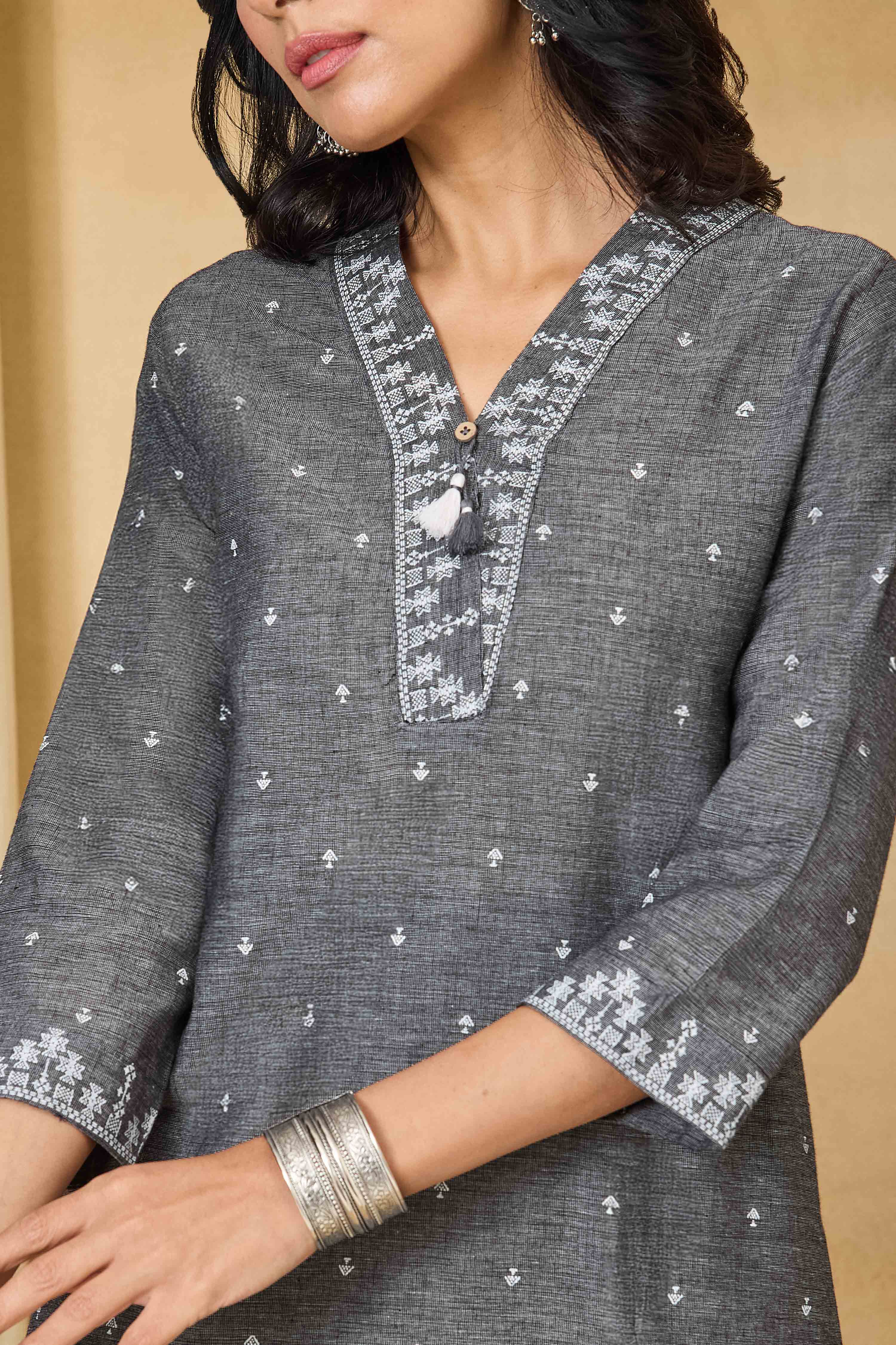 Grey Cotton Straight Printed Kurta image number 1