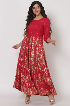Pink Viscose And Rayon Kalidar Dress image number 4