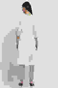 White and Black Printed Straight Suit Set image number 4