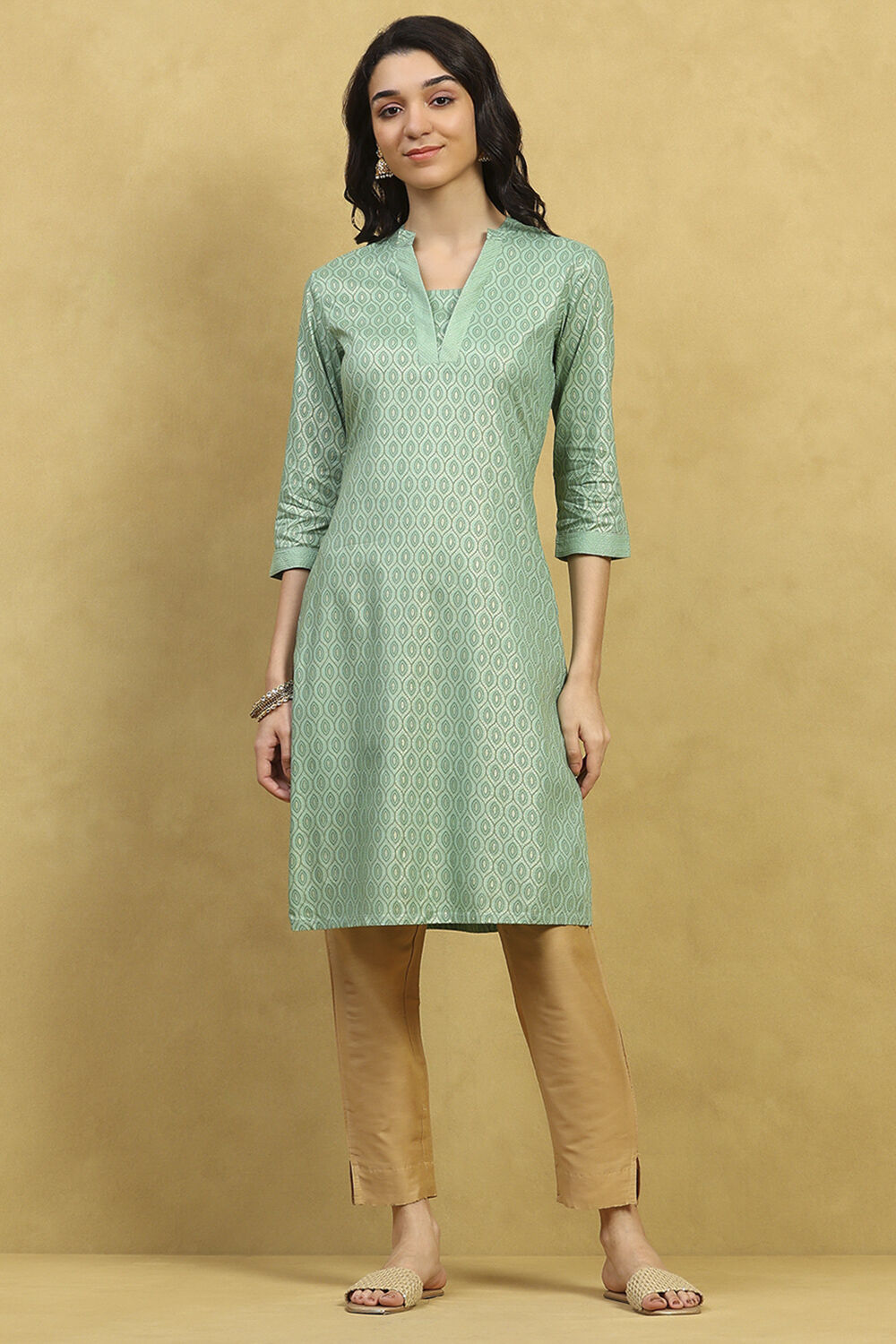 Green Printed Straight Kurta image number 5