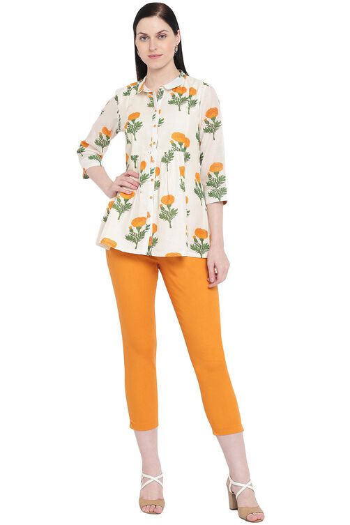 Orange Art Silk Slim Pants image number 5