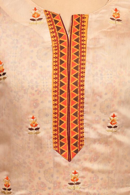 Beige Flared Poly Chanderi Kurta image number 1