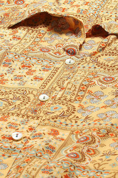Mustard Yellow Printed Shirt-Style Kurti image number 1