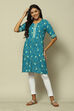Teal Blue Viscose Straight Printed Kurta image number 0
