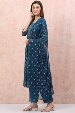 Teal Blue Art Silk Kalidar Suit Set image number 5