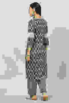 Olive Green Rayon Straight Printed Kurta Palazzo Suit Set image number 4