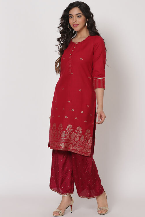 Maroon Polyster Matka Kurta image number 2