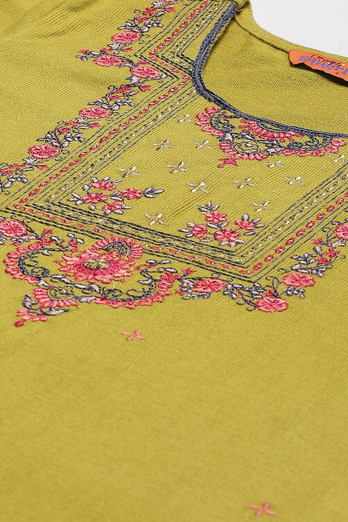 Olive Green Acrylic Straight Kurta image number 1