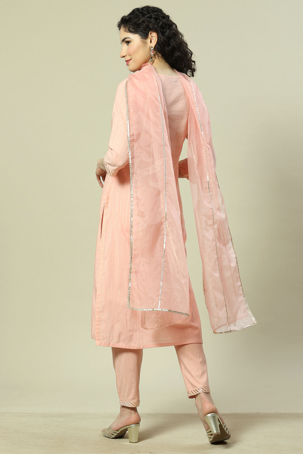 Peach Viscose Woven Straight Kurta Suit Set image number 4