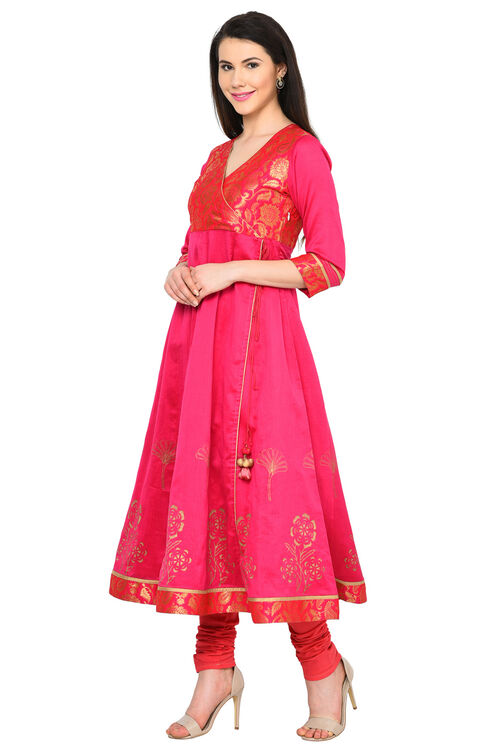 Pink Anarkali Polyester Kurta image number 2