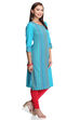 Turquoise Straight Cotton Kurta image number 2
