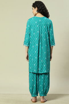 Green LIVA Woven Straight Kurta Suit Set image number 4