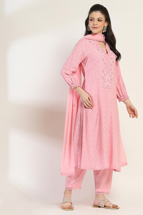 Pink Viscose Rayon Straight Set image number 5