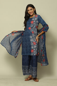 Indigo Blue LIVA Flared Printed Palazzo image number 5