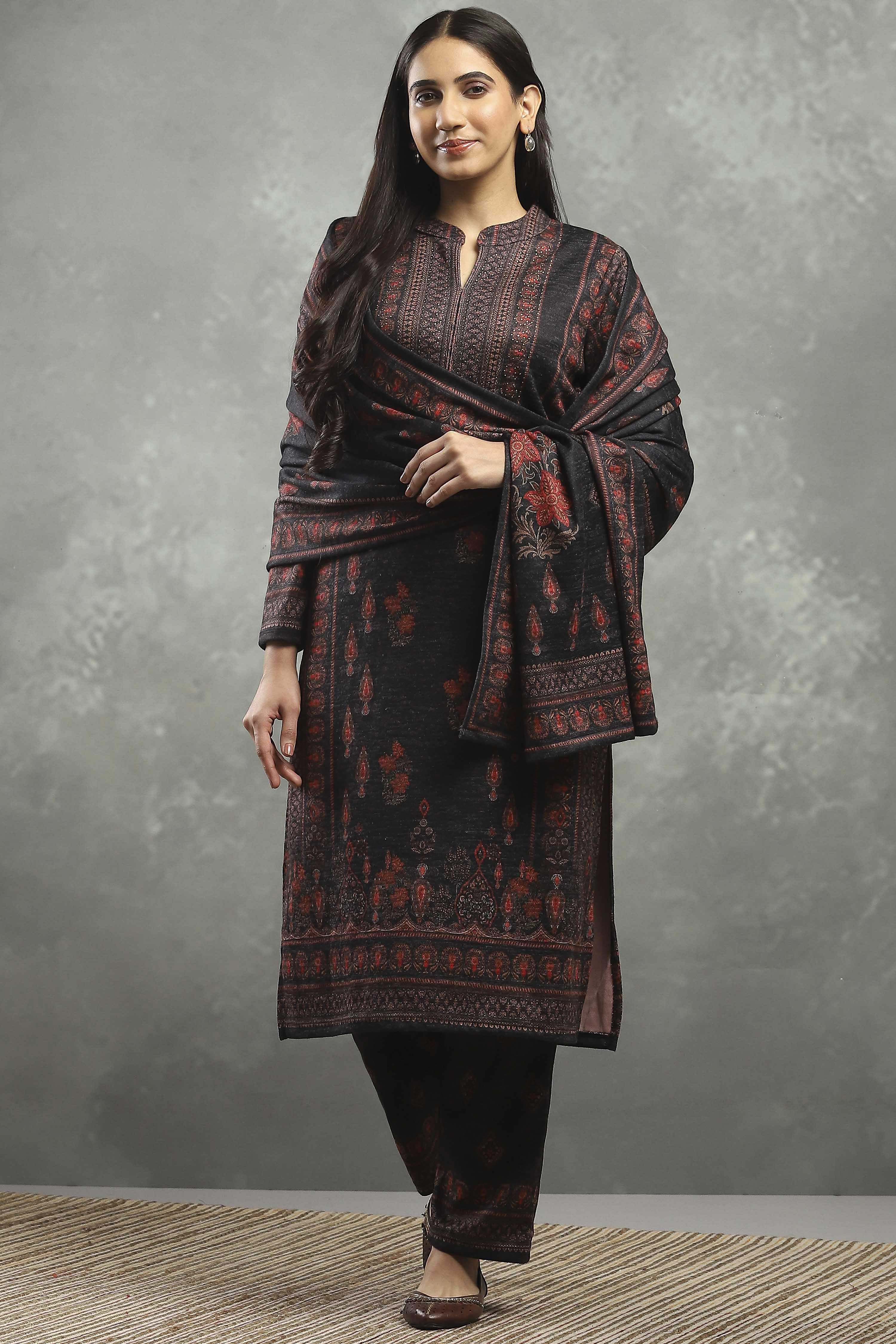 Black Polyester Printed Straight Suit Set image number 0