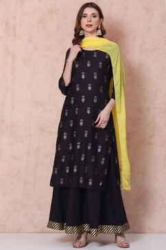 Navy Blue Straight Printed Suit Set image number 0