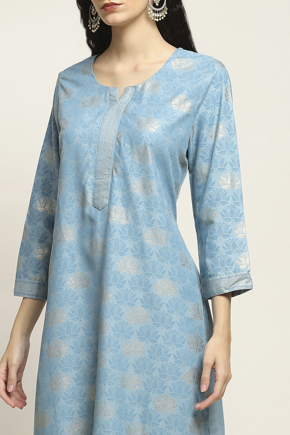 Blue Printed Straight Kurta image number 1