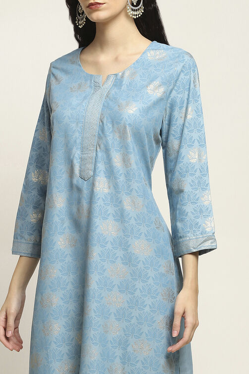 Blue Viscose Rayon Printed Straight Kurta image number 1