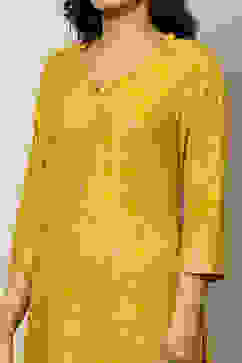 Yellow Printed Festive Straight Kurta image number 1