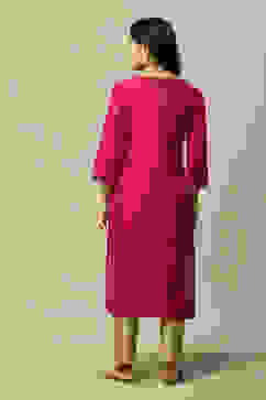 Pink LIVA Straight Printed Kurta image number 3