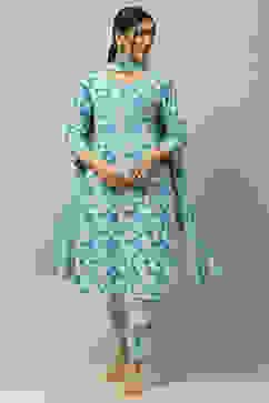 Blue Cambric Straight Suit Set image number 0