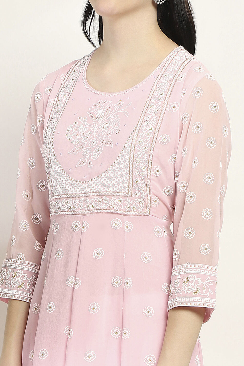 Pink Printed Kalidar Kurta image number 1
