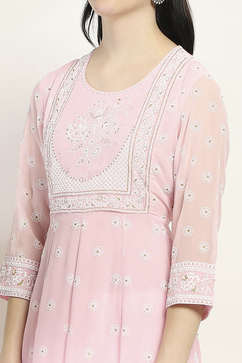 Pink Printed Kalidar Kurta image number 1
