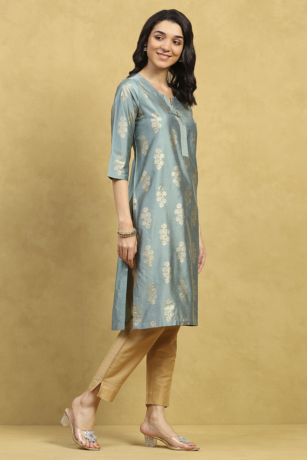 Pink Printed Straight Kurta image number 4