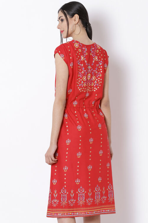 Red Viscose A-Line Dress image number 5