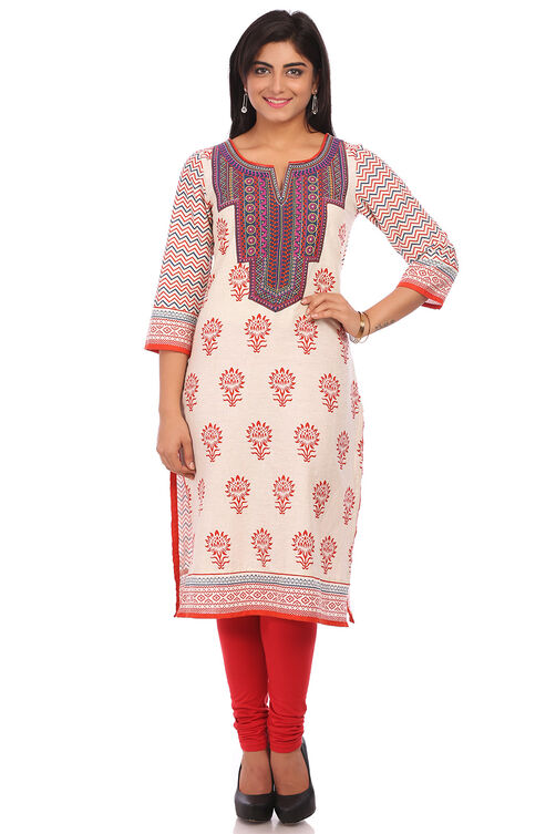 Beige Cotton Straight Kurta image number 0