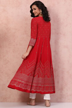 Red LIVA Kalidar Kurta Dress image number 4