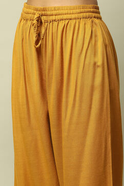 Mustard Poly Viscose Straight Yarndyed Kurta Palazzo Suit Set image number 2