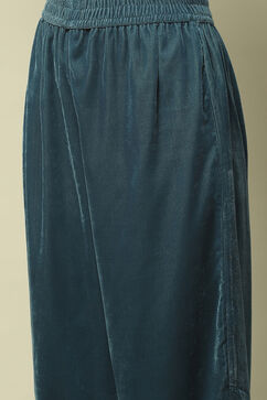 Teal Polyester Straight Printed Kurta Palazzo Suit Set image number 2