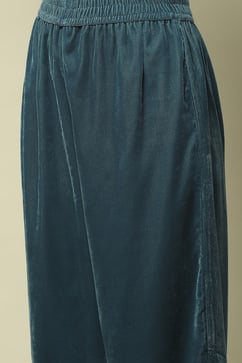 Teal Polyester Straight Printed Kurta Palazzo Suit Set image number 2
