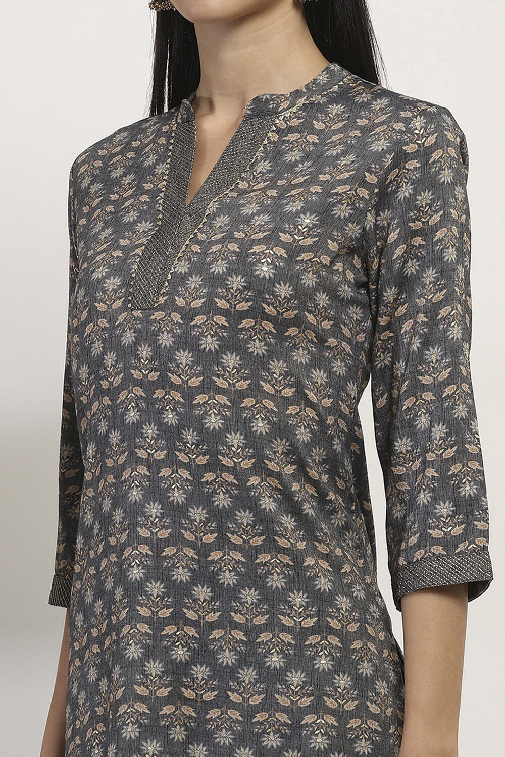 Navy Blue Printed Straight Kurta Set image number 1