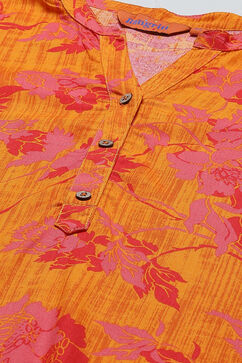 Orange LIVA Straight Kurta image number 1