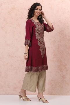 Pink A-Line Kurta image number 3
