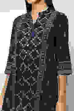 Navy Blue Cotton Printed Straight Kurta image number 1
