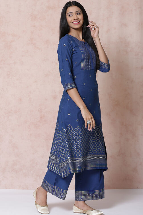 Indigo LIVA Asymmetric Kurta image number 3