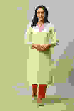 White Acrylic Straight Solid Kurta image number 5