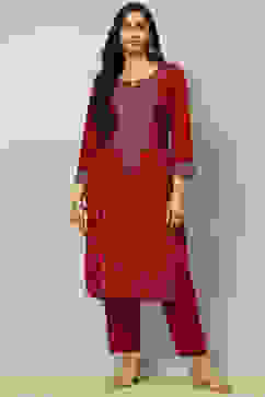 Fuchsia Liva Printed Straight Festive Kurta Set image number 6