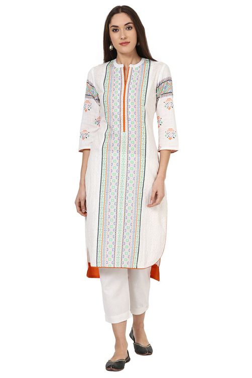 White Straight Cotton Kurta image number 0