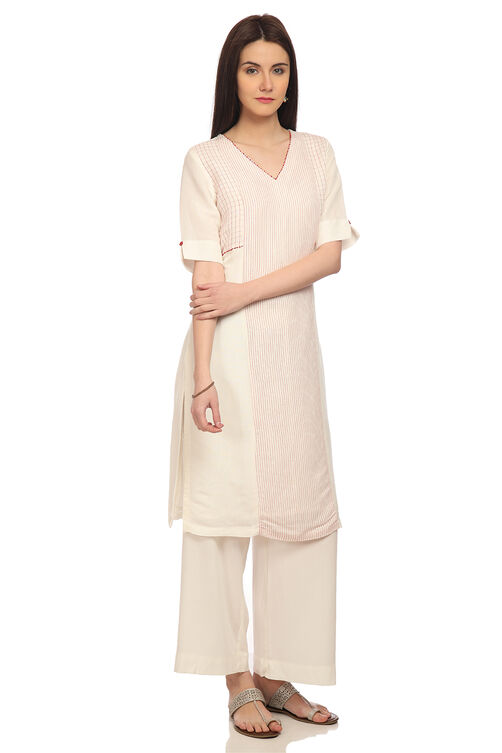 Ecru Straight Cotton Kurta image number 3