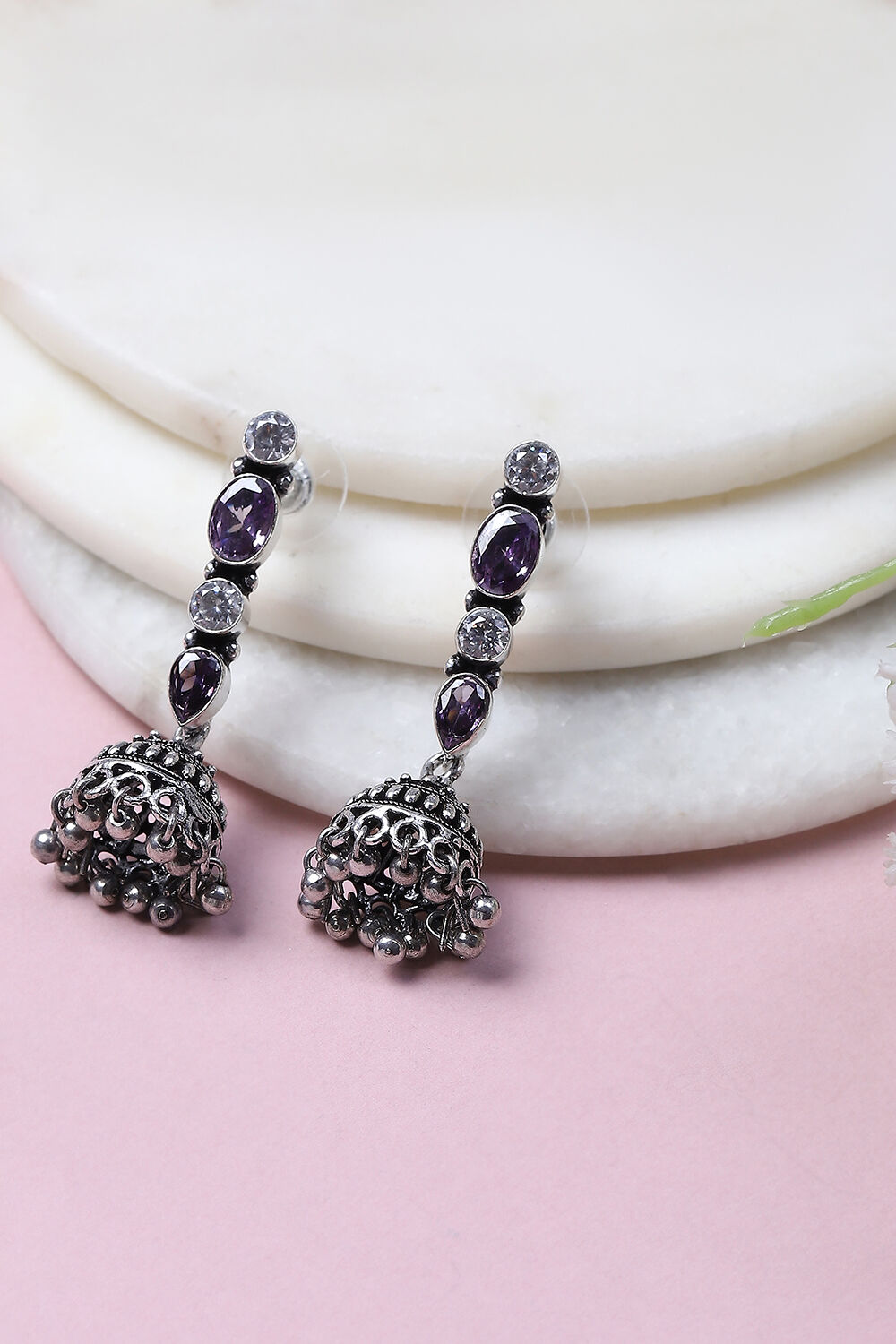 Purple-White Alloy Jhumkas image number 0