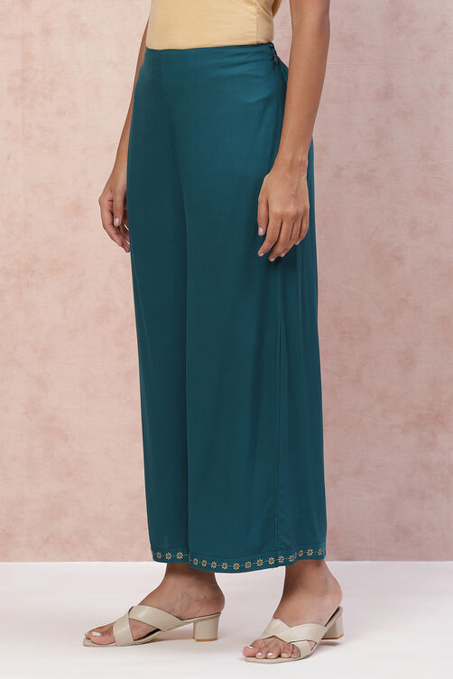 Dark Green Viscose Rayon Palazzo Pants image number 1