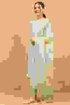 Green Viscose Blend Embroidered Straight Suit Set image number 3