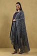 Indigo Blue Cotton Solid Gathered Suit Set image number 3